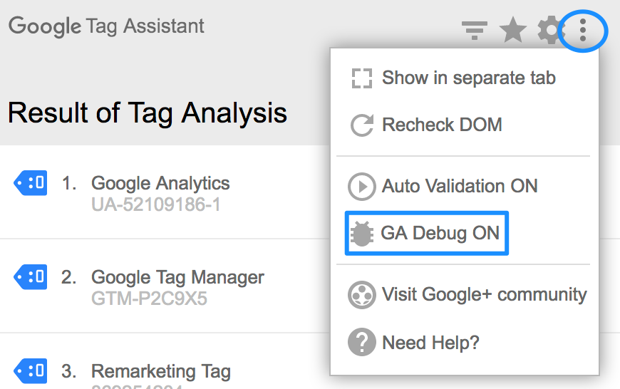 Tag assistant Analytics Debug
