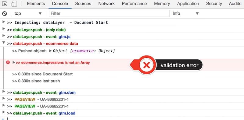 dataLayer Inspector+ errors