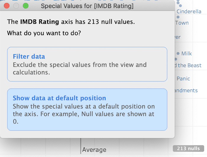 Show data default position